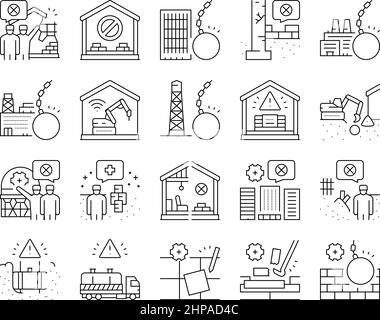 Dismantling Construction Process Icons Set Vector . Stock Vector