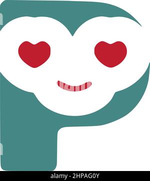 Letter p in love is a cute smiley in doodle style Stock Vector