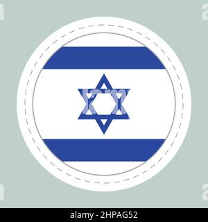 Sticker ball with flag of Israel. Round sphere, template icon. Israeli national symbol. Glossy realistic ball. 3D abstract vector illustration. Big Stock Vector
