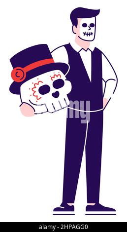 Dia de los Muertos character semi flat RGB color vector illustration Stock Vector