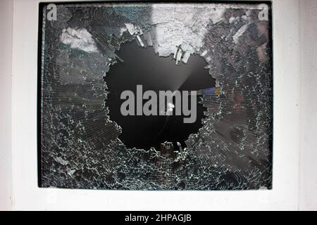 broken glass of vending machine Stock Photo