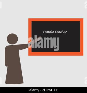 Silhouette of a woman pointing to a blackboard with the text Female teachers Stock Vector