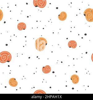 Pink and yellow seashells on a beige background. Vector Seamless pattern Stock Vector