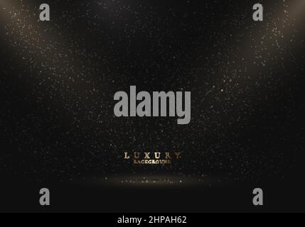 3D empty black studio room with spotlight and scattered dust particles on show stage. Luxury style. Vector illustration Stock Vector