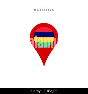 Teardrop map marker with flag of Mauritius. Mauritian flag inserted in the location map pin. Flat vector illustration isolated on white background. Stock Vector