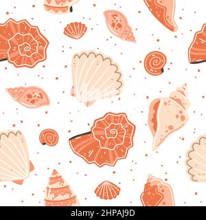 Seamless pattern with pink seashells. Vector flat illustration Stock Vector