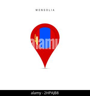 Teardrop map marker with flag of Mongolia. Mongolian flag inserted in the location map pin. Flat vector illustration isolated on white background. Stock Vector