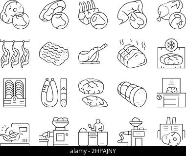 Meat Factory Product Collection Icons Set Vector Stock Vector Image ...