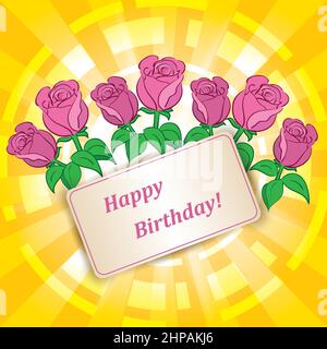 roses for birthday with yellow vector background Stock Vector