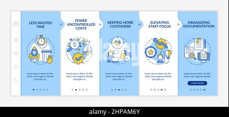Benefits of BPA in banking blue and white onboarding template Stock Vector