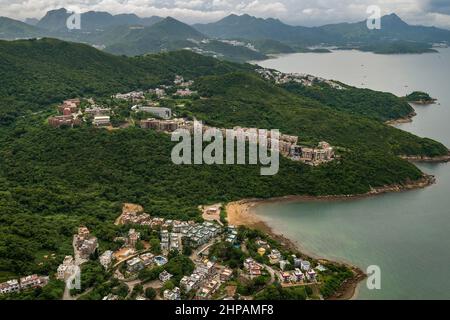 Aerial from helicopter showing Sheung Sze Wan and The Portofino, Clear Water Bay, Hong Kong, 2008 Stock Photo