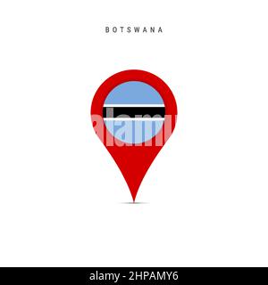 Teardrop map marker with flag of Botswana. Botswana flag inserted in the location map pin. Flat vector illustration isolated on white background. Stock Vector