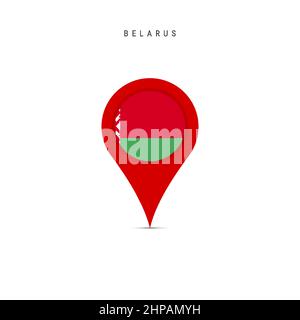 Teardrop map marker with flag of Belarus. Belorussian flag inserted in the location map pin. Flat vector illustration isolated on white background. Stock Vector