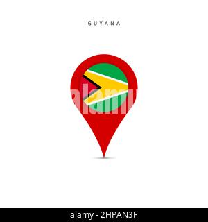 Teardrop map marker with flag of Guyana. Guyanese flag inserted in the location map pin. Flat vector illustration isolated on white background. Stock Vector