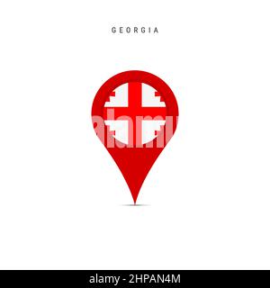 Teardrop map marker with flag of Georgia. Georgian flag inserted in the location map pin. Flat vector illustration isolated on white background. Stock Vector