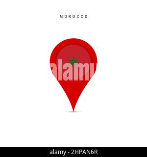 Teardrop map marker with flag of Morocco. Moroccan flag inserted in the location map pin. Flat vector illustration isolated on white background. Stock Vector