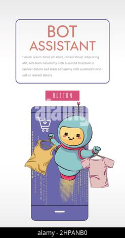 robot with shopping sale holiday shopping artificial intelligence technology concept. robot virtual assistant website or mobile apps Stock Vector