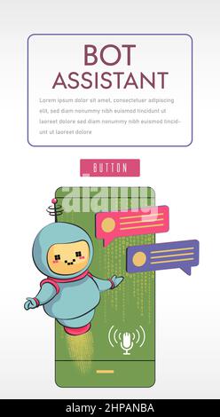Robot virtual assistant banner or website or mobile apps. Voice support bot. Online support bot. Vector illustration. Stock Vector