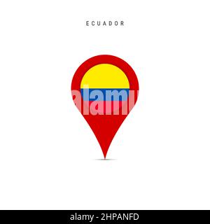 Teardrop map marker with flag of Ecuador. Ecuadorian flag inserted in the location map pin. Flat vector illustration isolated on white background. Stock Vector