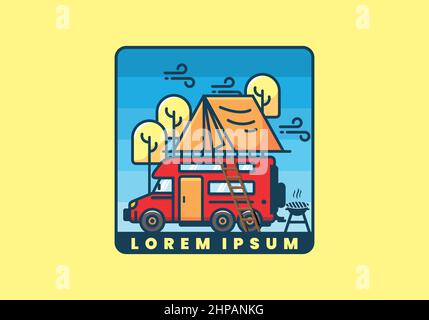 Rooftop car camping flat illustration design Stock Vector