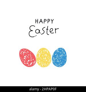Hand drawn Easter eggs doodle set with lettering. Greeting card Stock Vector