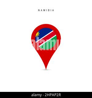 Teardrop map marker with flag of Namibia. Namibian flag inserted in the location map pin. Flat vector illustration isolated on white background. Stock Vector