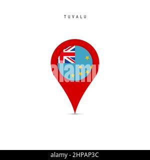 Teardrop map marker with flag of Tuvalu. Ellice Islands flag inserted in the location map pin. Flat vector illustration isolated on white background. Stock Vector