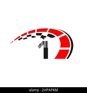 Sport Car Logo On Letter 1 Speed Concept. Car Automotive Template For Cars Service, Cars Repair With Speedometer 1 Letter Logo Design Stock Vector