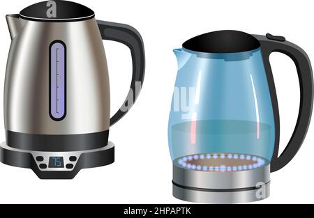 Two realistic teapots metal and transparent vector illustration Stock Vector