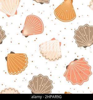 Colorful seashells on a white background. Vector Seamless pattern Stock Vector