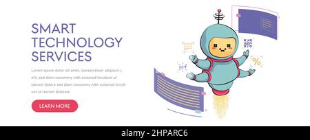 Chatbot concept baner. AI robot assistant, online customer support. chatting with chatbot app. Modern flat cartoon style. Stock Vector