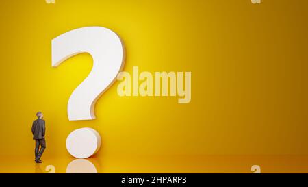 Standing businessman look up on big question mark. 3d rendering Stock Photo