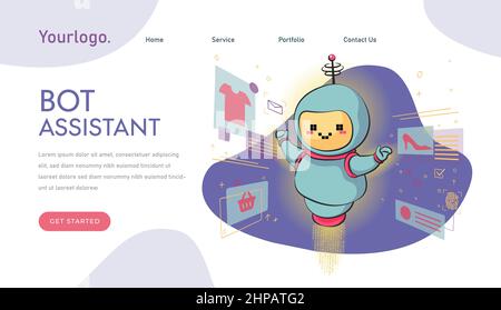 virtual assistant robot website or mobile applications. Machine learning. Chatbot artificial intelligence, artificial intelligence rules metaphors. Stock Vector