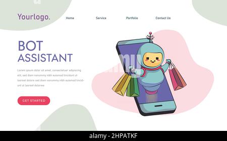 modern robot holding shopping bags, special offer, sale, artificial intelligence concept. robot virtual assistant website or mobile apps. Stock Vector