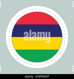 Sticker ball with flag of Mauritius. Round sphere, template icon. Mauritian national symbol. Glossy realistic ball, 3D abstract vector illustration Stock Vector