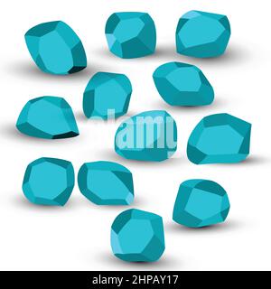 Cartoon stones. Rock stone isometric set. Blue boulders, natural building block shapes, wall stones. 3d flat isolated illustration. Vector collection Stock Vector