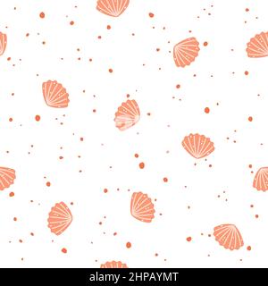 Pink seashells on a white background. Vector Seamless pattern Stock Vector