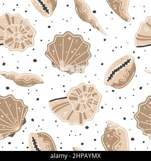 Seamless pattern with brown seashells. Vector flat illustration Stock Vector