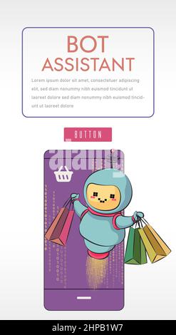 modern robot holding shopping bags, special offer, sale, artificial intelligence concept. robot virtual assistant website or mobile apps. Stock Vector