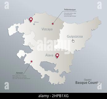 Basque Country map, administrative division with names, blue white card paper 3D vector Stock Vector