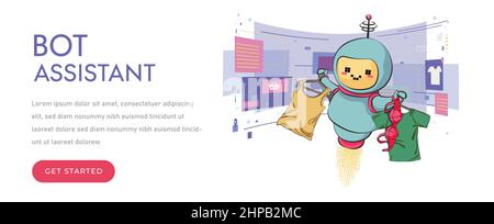 robot with shopping sale holiday shopping artificial intelligence technology concept. robot virtual assistant website or mobile apps Stock Vector