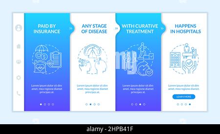 Palliative care characteristics blue gradient onboarding template Stock Vector