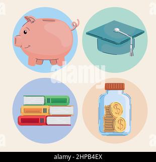 four icons loans and scholarship Stock Vector