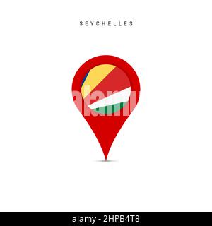 Teardrop map marker with flag of Seychelles. Republic of Seychelles flag inserted in the location map pin. Flat vector illustration isolated on white Stock Vector