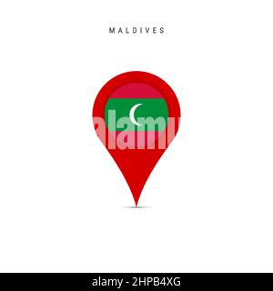 Teardrop map marker with flag of Maldives. Maldivian flag inserted in the location map pin. Flat vector illustration isolated on white background. Stock Vector