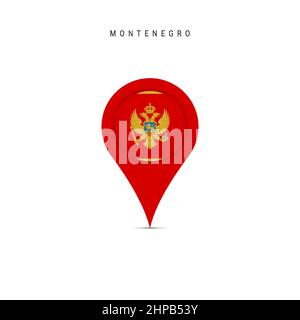 Teardrop map marker with flag of Montenegro. Montenegrin flag inserted in the location map pin. Flat vector illustration isolated on white background. Stock Vector