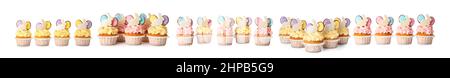 Set of creative Easter cupcakes isolated on white Stock Photo
