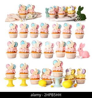 Set of creative Easter cupcakes isolated on white Stock Photo