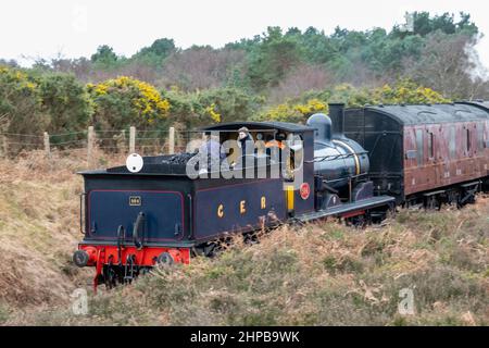 Preserved 19th-century, railway steam locomotive, Kelling heath, Norfolk Stock Photo