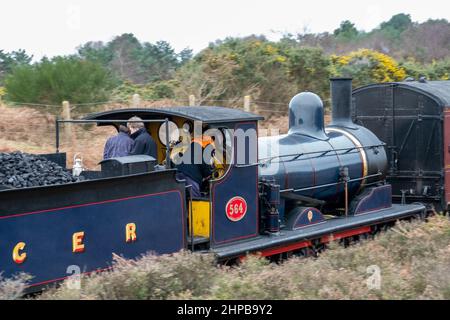 Preserved 19th-century, railway steam locomotive, Kelling heath, Norfolk Stock Photo